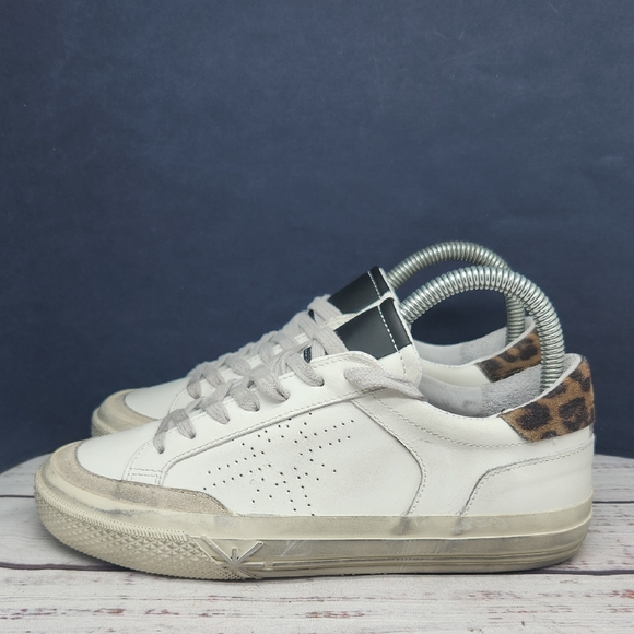 Ross Snow | EUC Intentional Patina White Leather Leopard Sneakers Women's 6 - Picture 1 of 8